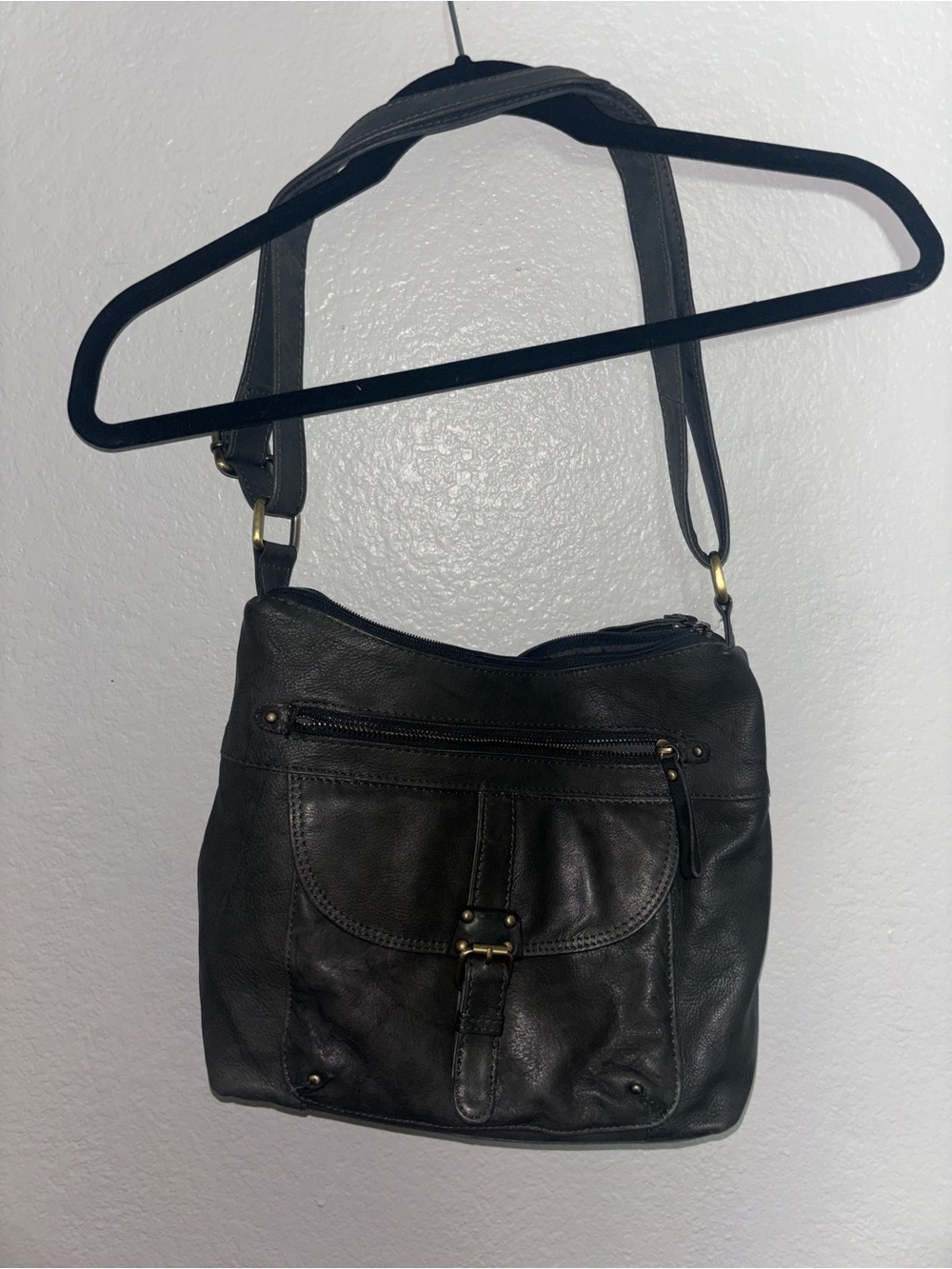 Vintage Leather Crossbody Shoulder Bag in Dark Grey